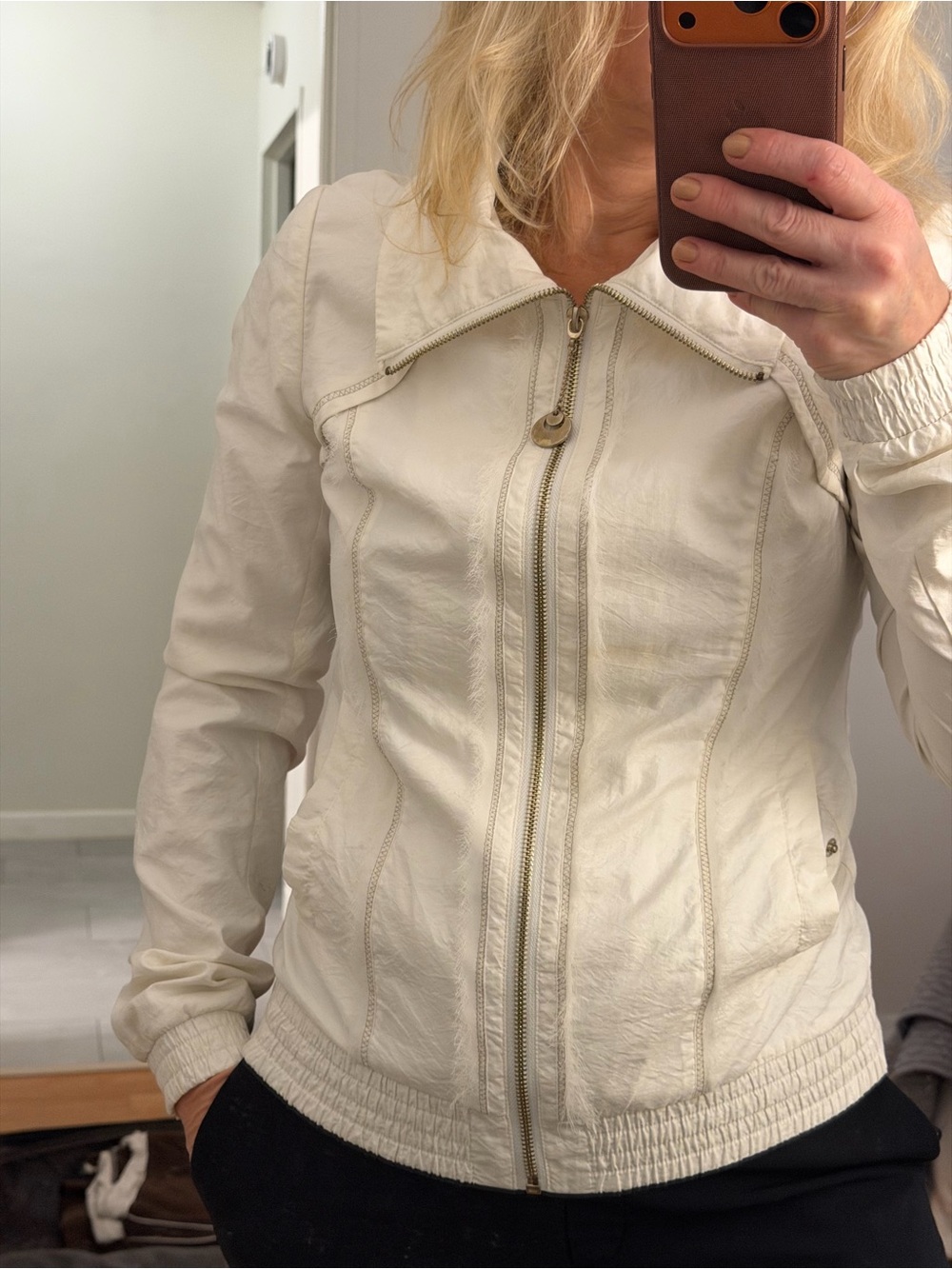 Guess Ivory Zip-Front Bomber Jacket
